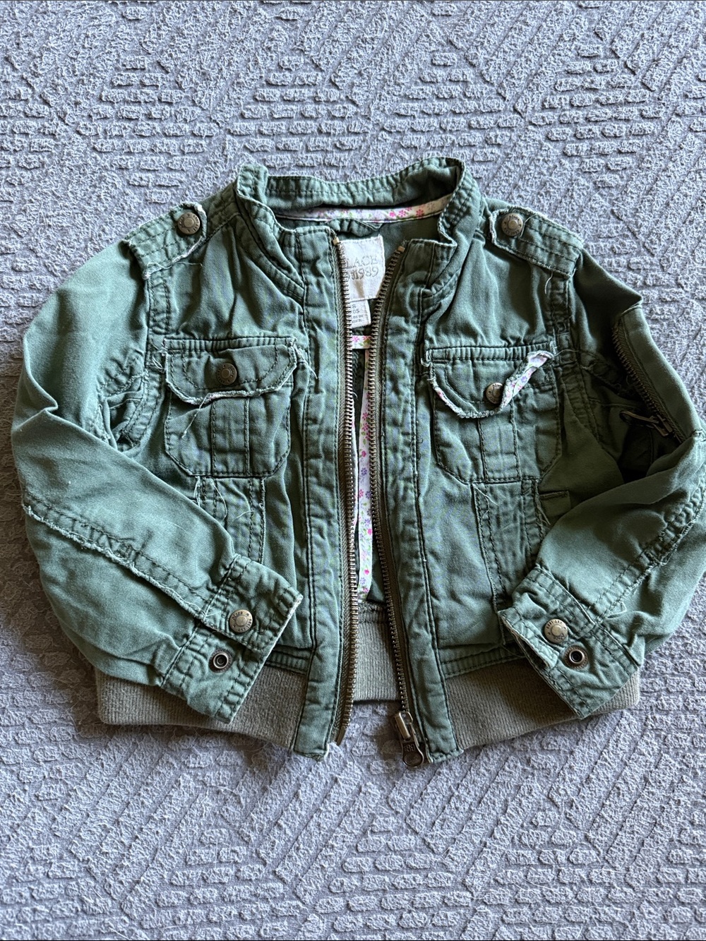 Girls Olive Utility Jean Jacket with Ribbed Hem